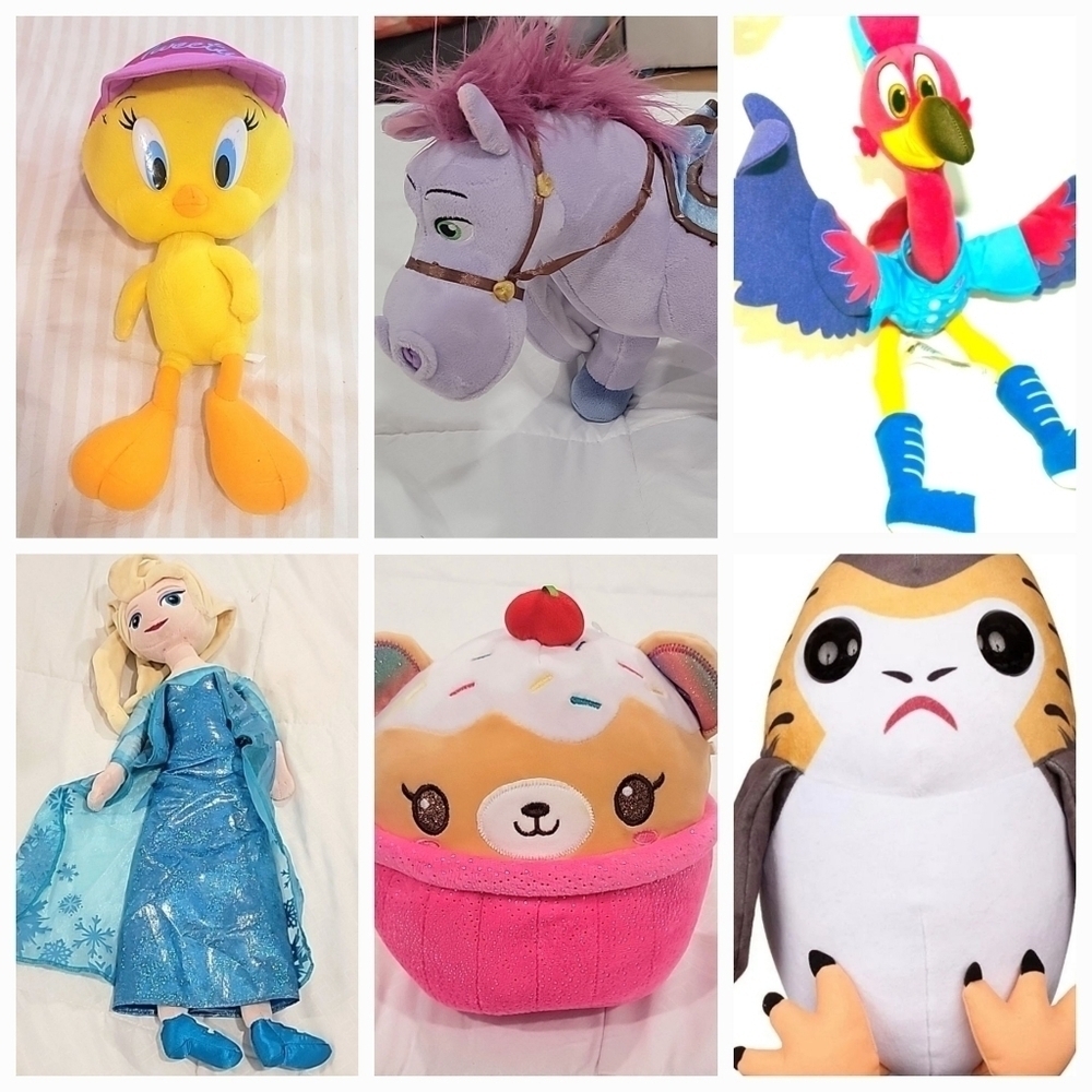LOT Stuffed Animal, Disney Sofia TMINIMUS PEGASUS, Star Wars, Tweety, Fr…